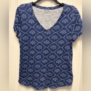 Blue Patterned Women's Short Sleeve Top